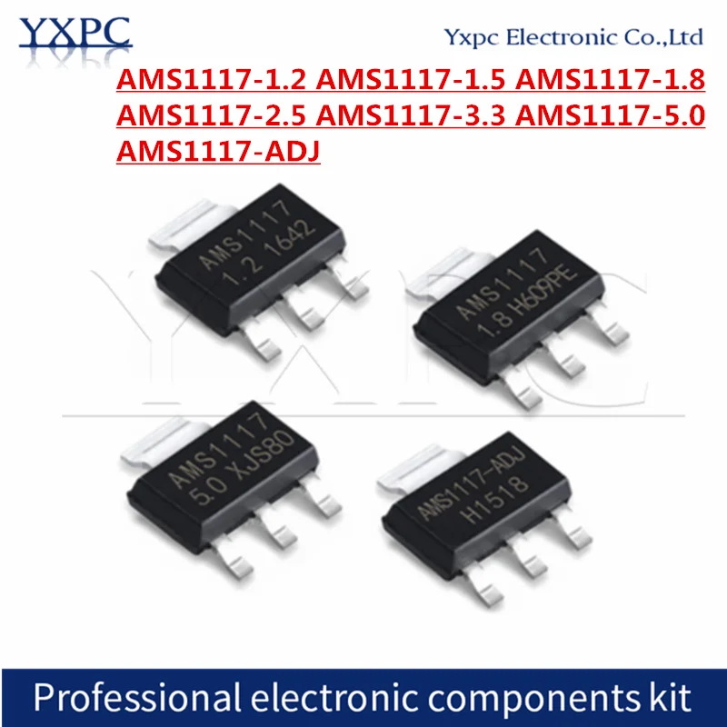 10pcs AMS1117-1.2 AMS1117-1.5 AMS1117-1.8 AMS1117-2.5 AMS1117-3.3 AMS1117-5.0 AMS1117-ADJ SOT223 regulátor Napätia čip
