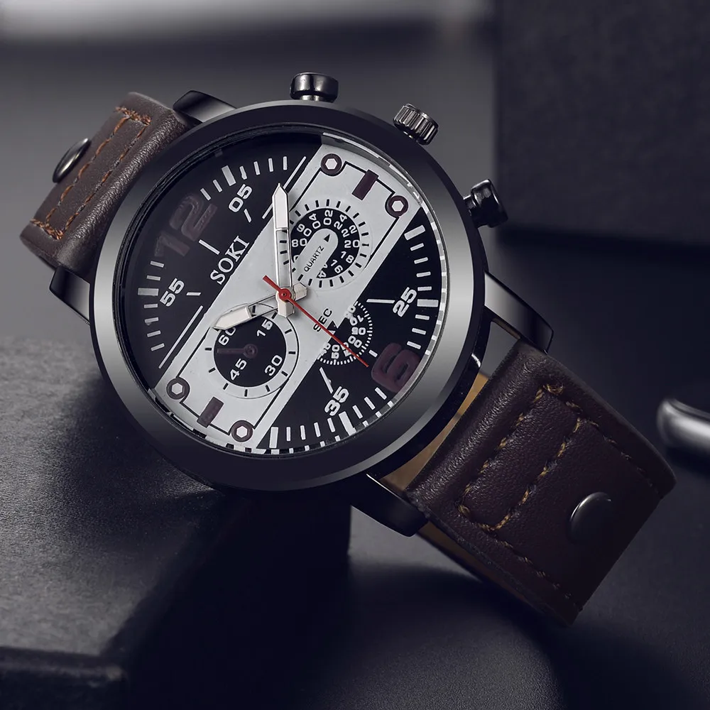 Módne Kožené pútko pánske náramkové hodinky Quartz Kolo Business mužské Hodinky sport digitálne náramkové hodinky pre mužov relógio masculino