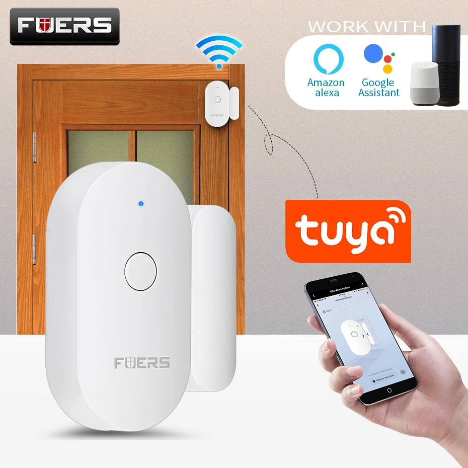 Fuers Tuya Smart Home WiFi Senzor Dverí Otvorte Dvierka Detektory Bezpečnostný Alarm Ochrany Systému Home Security Alert Bezpečnostný Alarm