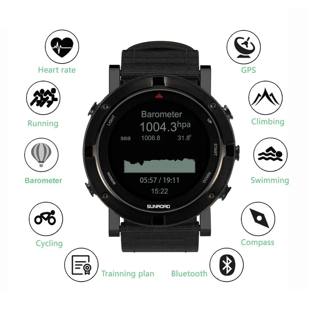 SUNROAD Digitálne Hodinky Smart Športové Muži Hodinky S Relogio GPS Tepovej frekvencie, Výškomer, Kompas, Barometer, Beží náramkové hodinky