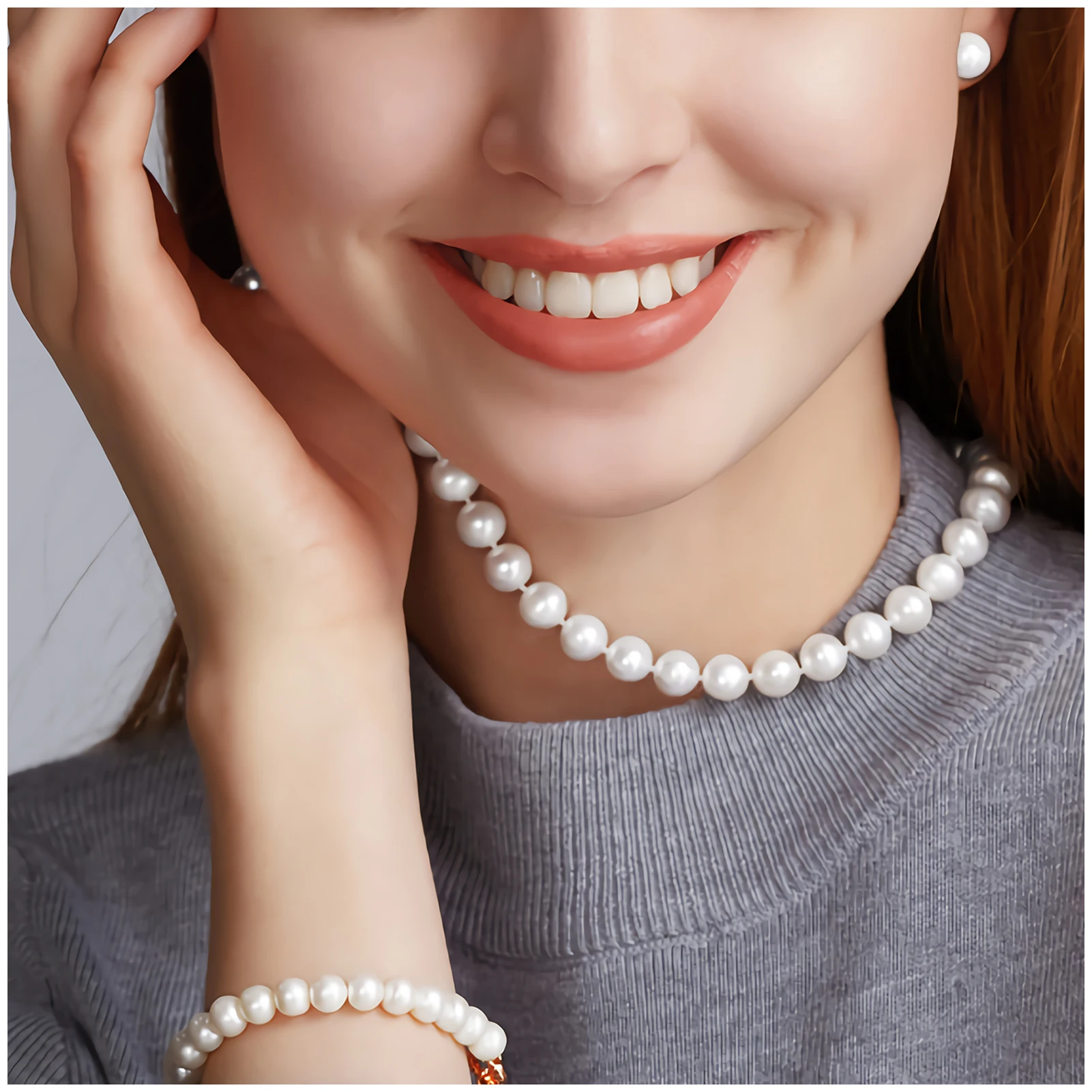 Senior Luxusné dámske Prírodné Sladkovodné Perlový Náhrdelník Nastaviť 8mm10mm Kolo Bieleho Plášťa Náramok Stud Earringss 3-dielna Šperky