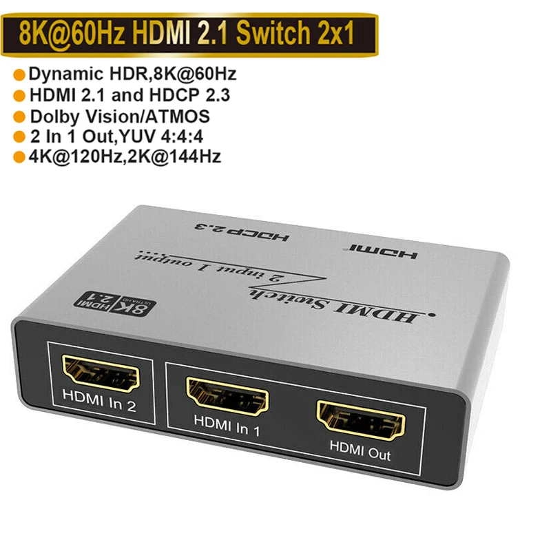 HDMI 2.1 8K Prepínač 4K@120Hz 2 V 1 vysokorýchlostnej 48Gbps Obrazovke Zdieľať 8k 2x1 Prepínač pre Xbox PS5 PS4 PC Počítač K TV Monitor