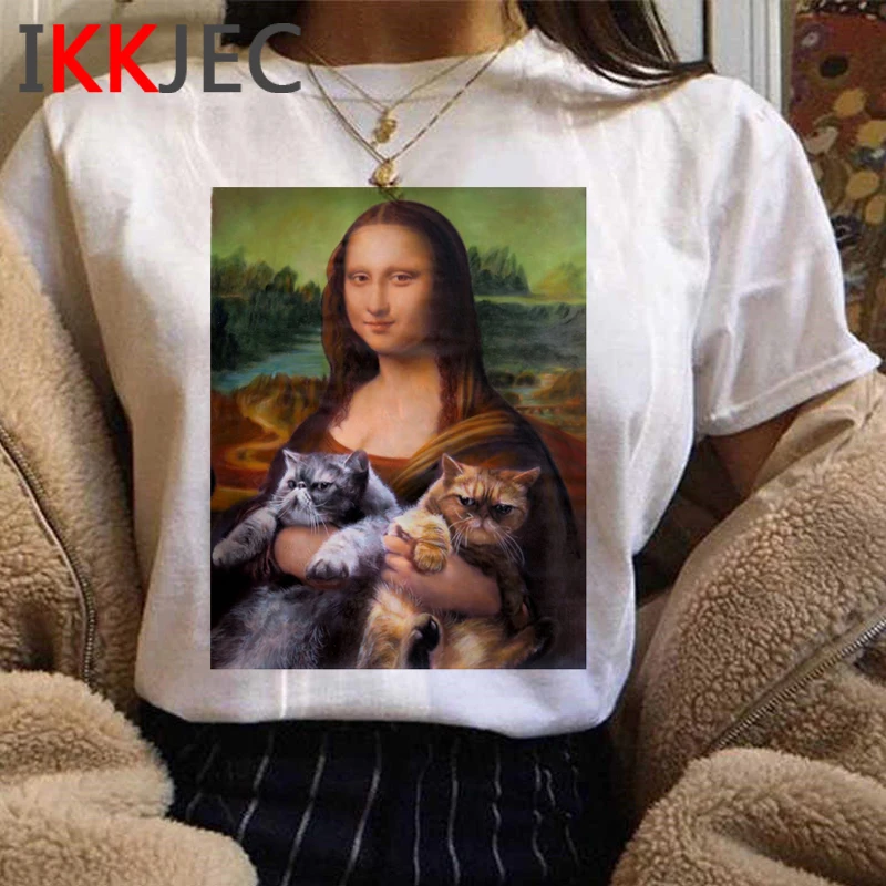 Mona Lisa Estetické Vintage T Shirt Ženy Legrační Karikatúra Harajuku T-shirt Dámy Grafické Módne Tričko Streetwear Top Tee Žena