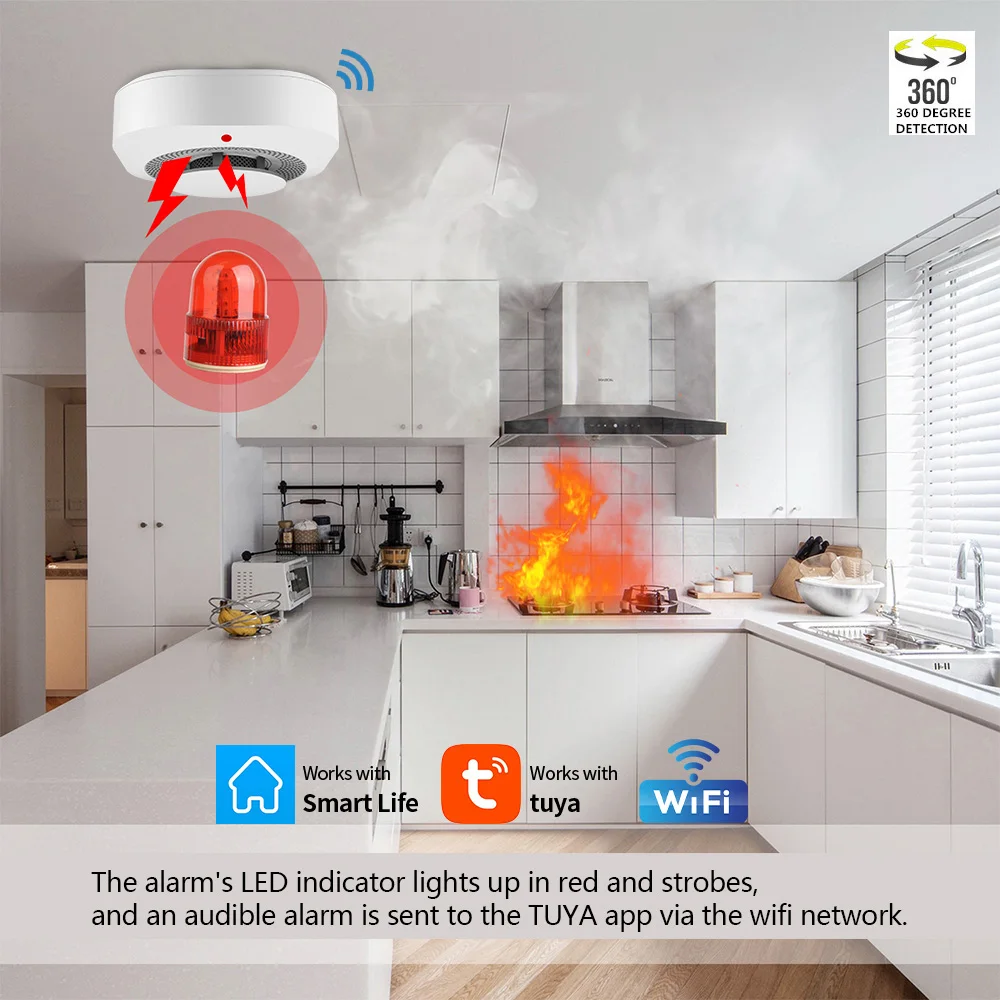 Tuya Inteligentný Život WiFi Funkcia Rodiny Salón Detskej Izby Domácej Kuchyni Dymu Detektor PIR Zvukový Alarm Senzor Obchod Fire Inšpekcia Obrázok 2 