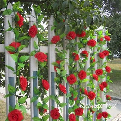 Nové 230 cm Červené Umelé Ruže Garland Hodváb Kvet Viniča Domov Svadobné Záhrada Vianočný Stromček, Kvetinová Výzdoba Falošné Kvety Obrázok 0 
