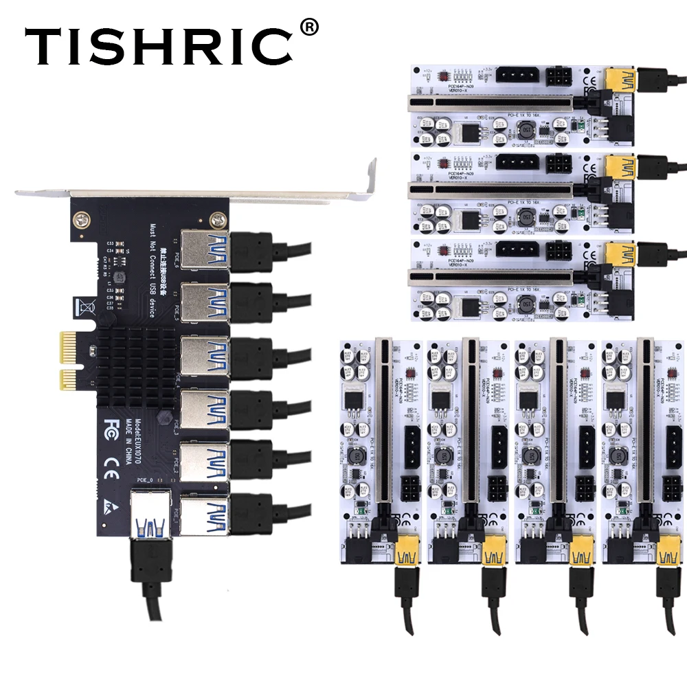 TISHRIC Pci Express Násobiteľ Pcie 1 4/5/6/7 Porte Usb3.0 Rozširujúca Karta PCI Express 1X 16X Stúpačky 009s 010 Pre Bitcoin Mining