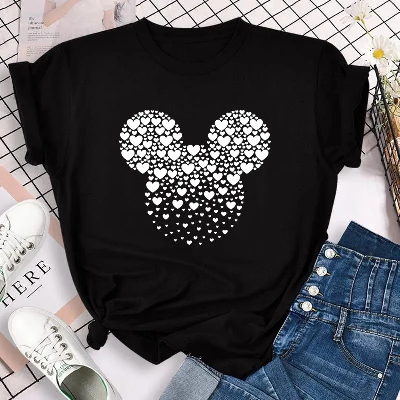 Nové T-košele pre Ženy Móda Srdce Minnie Print T Shirt Streetwear Oblečenie Kawaii Mickey Mouse Disney Tričko Žena Topy