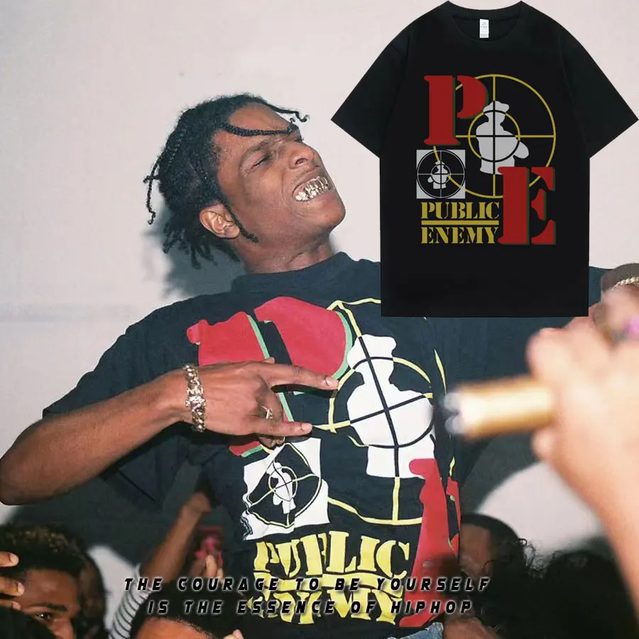 Vintage Asap Rocky Pe Public Enemy Grafické Tlače T-shirt pánske Kvality Ulici Tričko Muži Ženy Bežné Nadrozmerné Hip Hop T Tričko