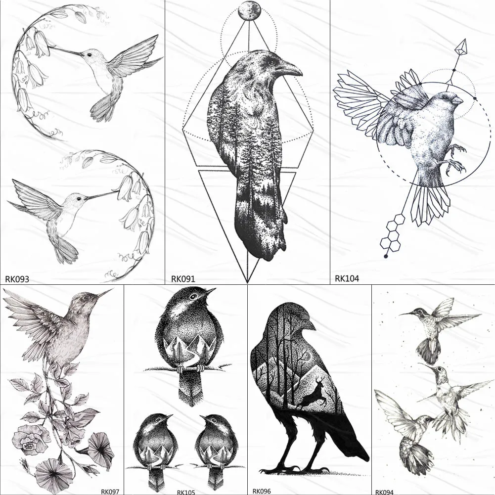 OMMGO Geometrické Kolibrík Dočasný Kruh, Kolo Tetovanie Nálepka List Holub Šípku Tetovanie Body Art Black Falošné Vtákov Tetovanie Papier