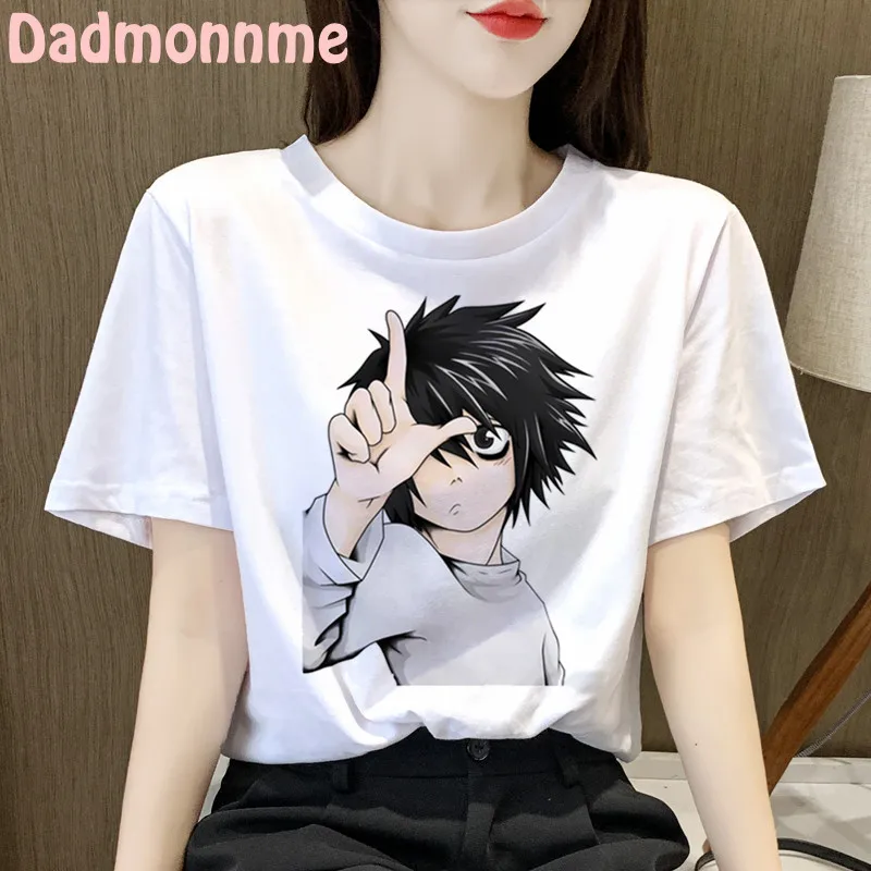 Letné 2021 Nové Death Note Tlač Oblečenie Žien T Shirt Estetika Grafické Biele Krátky Rukáv Polyester dámske Tričko Žena Obrázok 1 