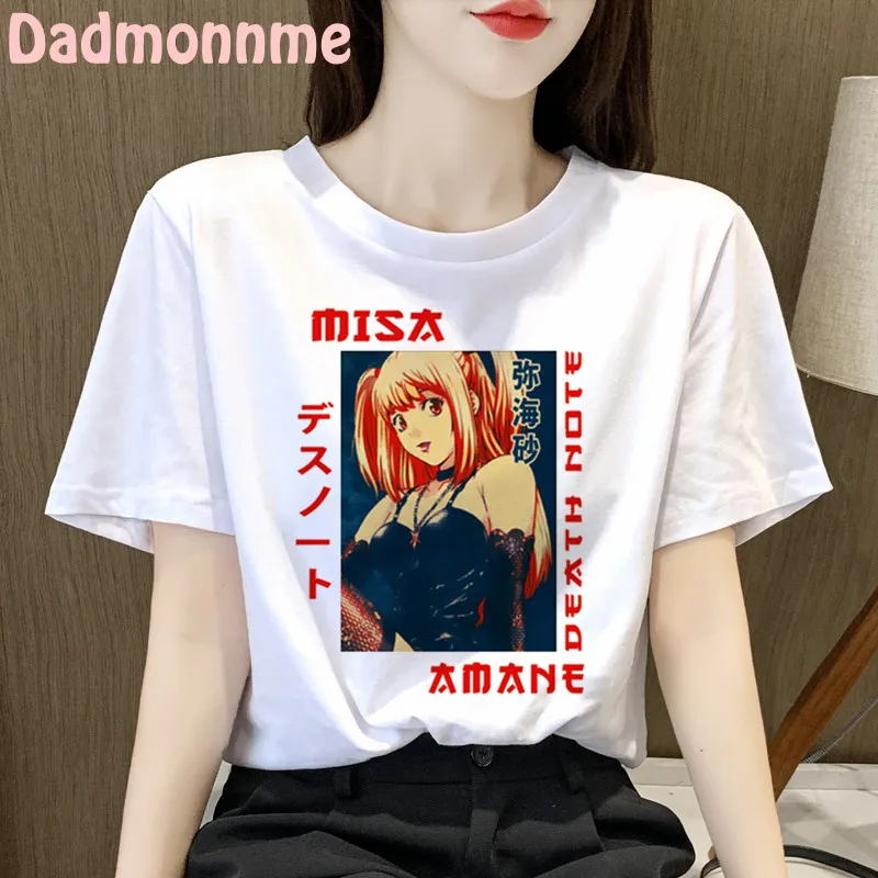 Letné 2021 Nové Death Note Tlač Oblečenie Žien T Shirt Estetika Grafické Biele Krátky Rukáv Polyester dámske Tričko Žena Obrázok 2 