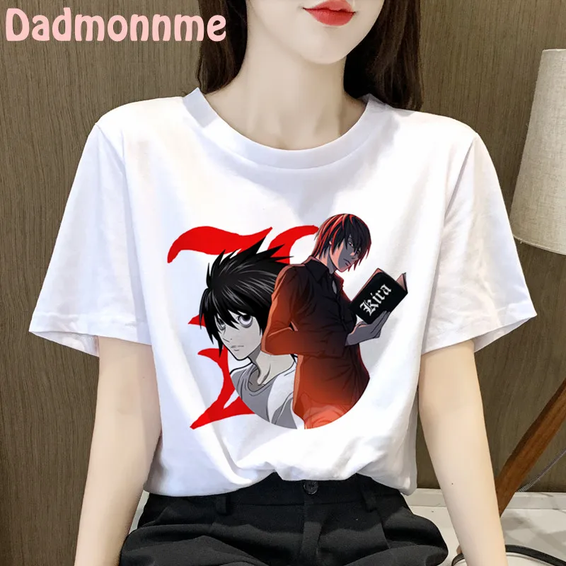 Letné 2021 Nové Death Note Tlač Oblečenie Žien T Shirt Estetika Grafické Biele Krátky Rukáv Polyester dámske Tričko Žena Obrázok 3 