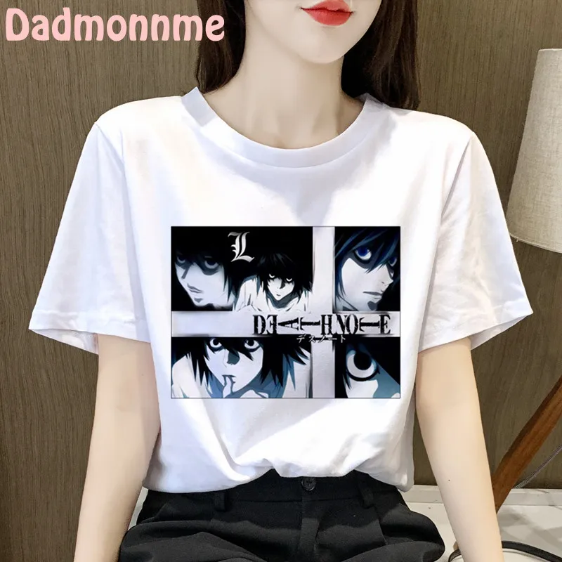 Letné 2021 Nové Death Note Tlač Oblečenie Žien T Shirt Estetika Grafické Biele Krátky Rukáv Polyester dámske Tričko Žena Obrázok 4 