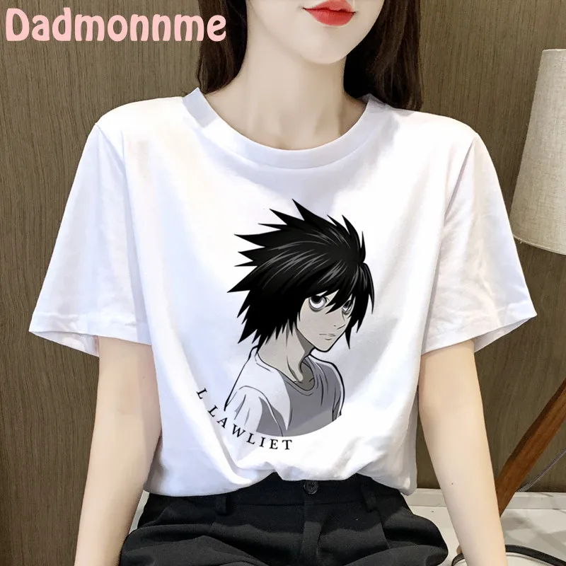 Letné 2021 Nové Death Note Tlač Oblečenie Žien T Shirt Estetika Grafické Biele Krátky Rukáv Polyester dámske Tričko Žena Obrázok 5 