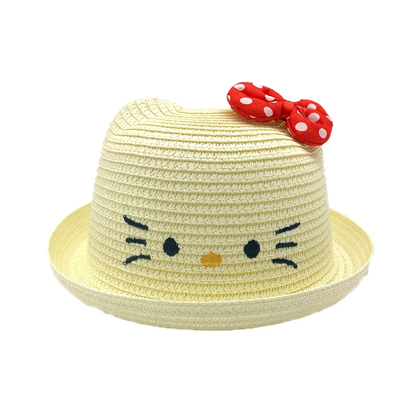 Deti dievča leta slamy slnko klobúk kreslených mačka výšivky pláž hat deti roztomilé dieťa Clonu spp