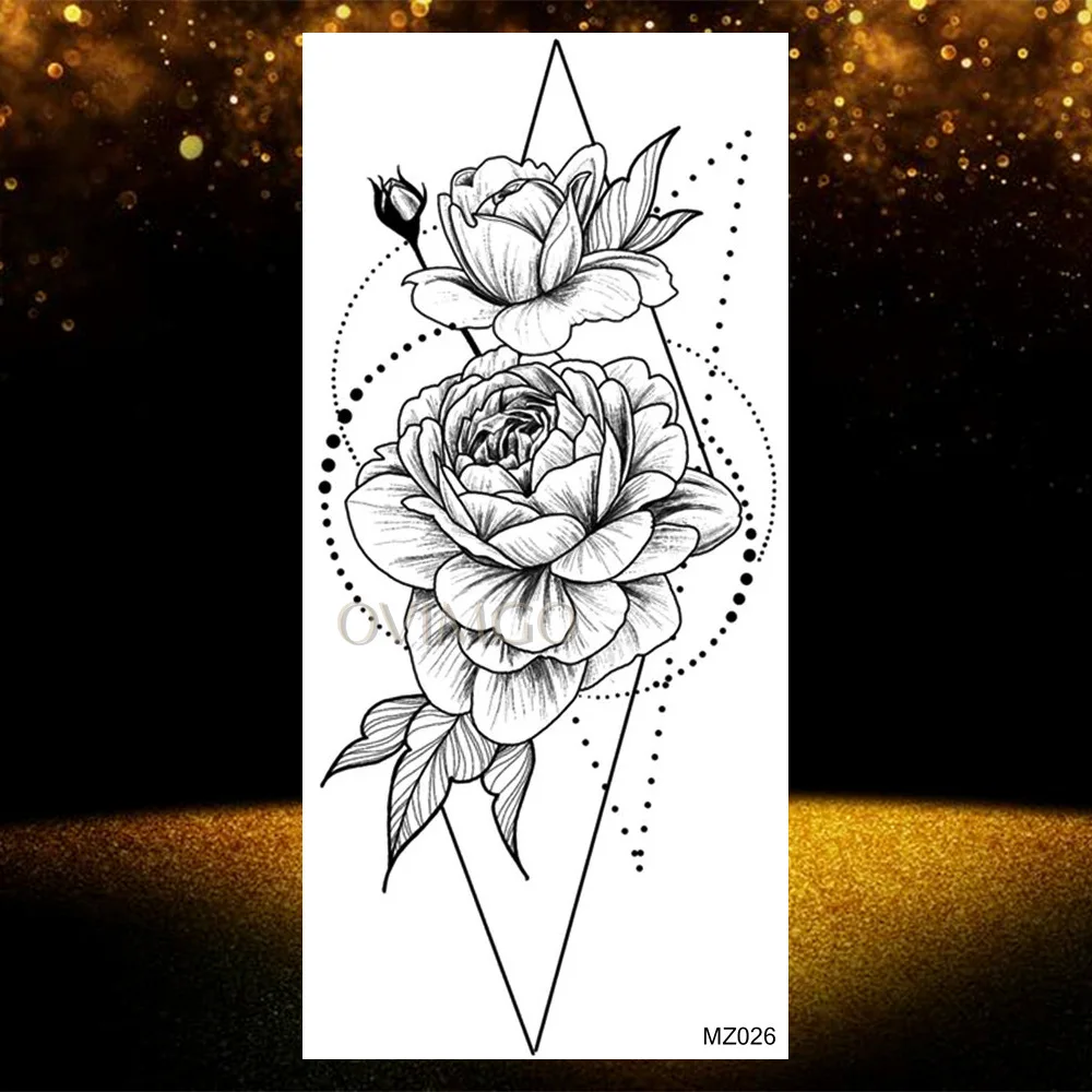 Sexy Geometrické Kvet Dočasné Tetovanie Nálepka Pre Ženy, Dospelých Diamond Rose Tatoos Body Art Rameno Späť Falošné Tetovanie Kvetinový Make-Up Obrázok 3 