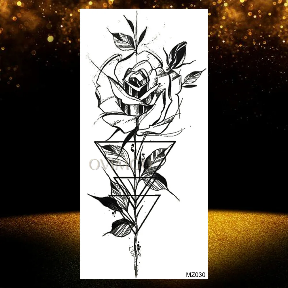 Sexy Geometrické Kvet Dočasné Tetovanie Nálepka Pre Ženy, Dospelých Diamond Rose Tatoos Body Art Rameno Späť Falošné Tetovanie Kvetinový Make-Up Obrázok 5 
