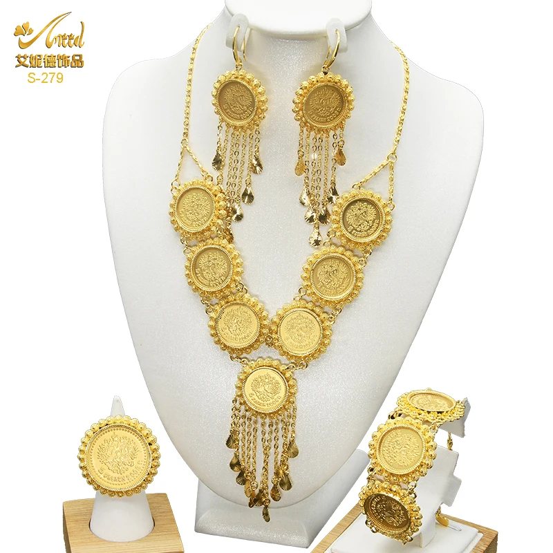 ANIID Afriky Zlatá Farba Mince Náhrdelník Náramok Šperky Sady Pre Ženy Dubaj Blízkom Východe 2022 Nové Svadobné Svadobné Šperky Dary