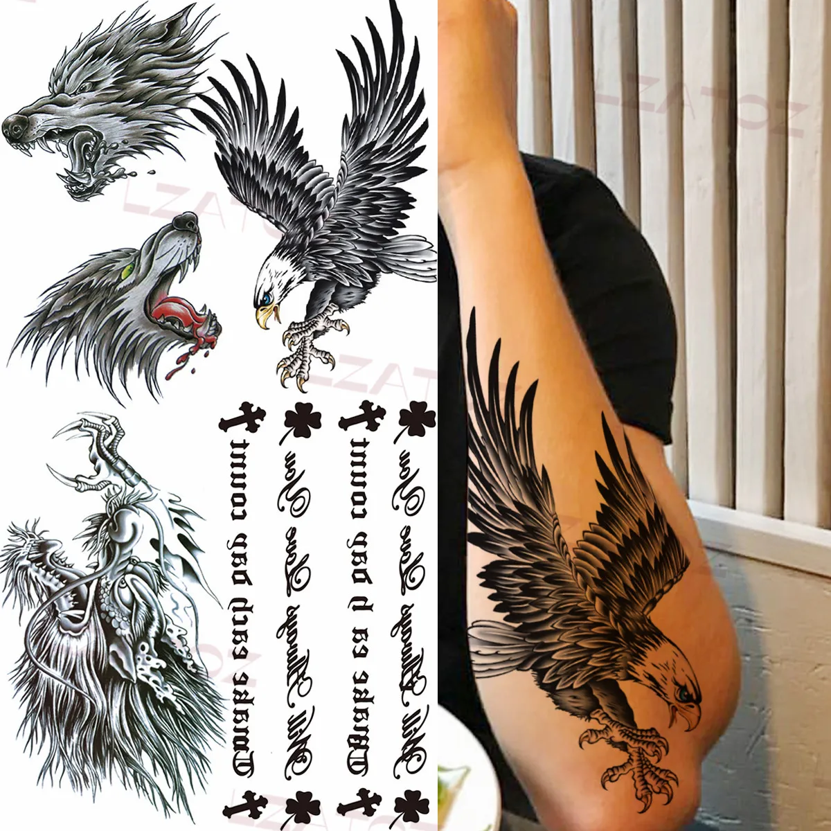 Realistické Eagle Dočasné Tetovanie Pre Mužov Dospelý Vlk Dragon Abecedy Falošné Tetovanie Nálepky Body Art Decoration Polovičný Rukáv Tatoos