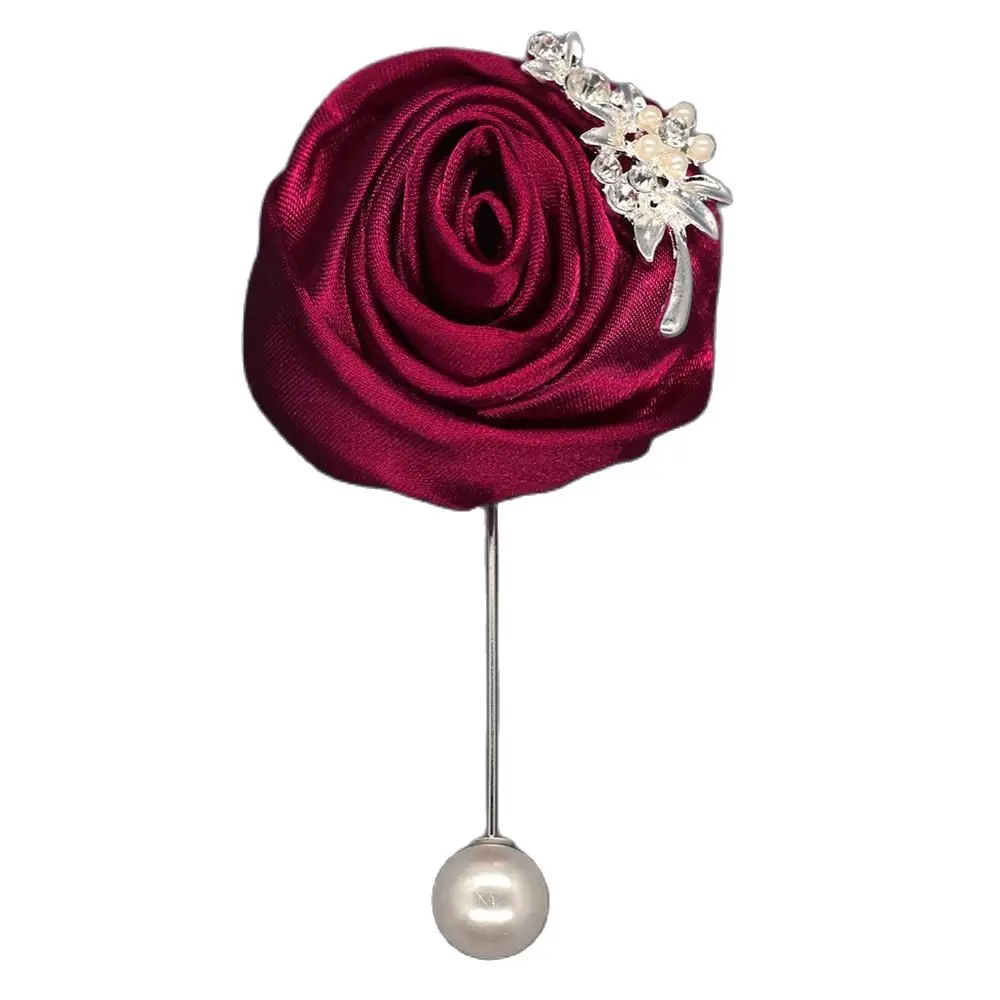 Svadobné Svadobné Corsage Ženícha Nake Ružový Satén Ruže Umelé Kvety Boutonniere Krištáľové Šperky Mužov Vyhovovali Brošňa Kvety XH0675