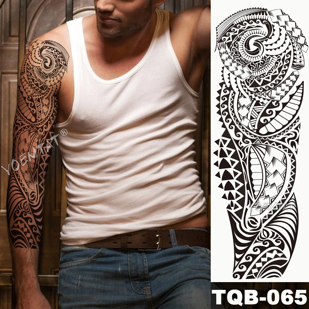 Veľké Arm Tattoo Rukáv Maori Dragon Plameň Nepremokavé Dočasné Tetovanie Nálepky Lebky Veličenstvo Muži Ženy Plné Totem Tatto Obrázok 1 
