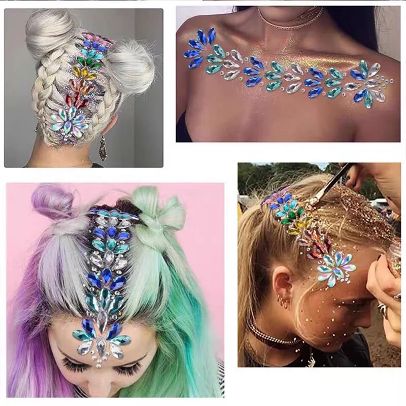 Najnovšie 3D Crystal Čelo Headpiece Nálepky, Vlasy, Šperky Lesk Tvár, Telo Drahokamy Drahokamu Festival Lesklé Dočasné Tetovanie Stick