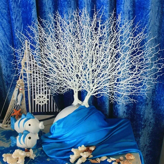 Umelé biely Páv coral konáre stromov PlasticArtificial kvety domov Svadobné Dekoratívne vysoké Akvárium Terénne 45 cm