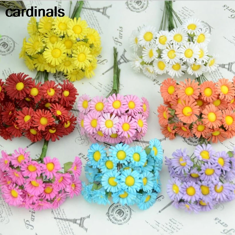 10pcs/veľa Mini Hodváb Daisy Umelé Kvety, Kytice Multicolor Scrapbooking Kvet, kvety DIY Loptu Stamen Svadobné Dekorácie