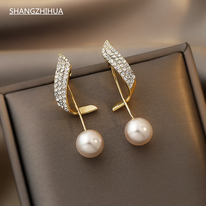 SHANGZHIHUA kórejský módne geometrické kovové pearl prívesok náušnice pre ženy 2021 gotický dievčatá elegantné šperky darček príslušenstvo Obrázok 0 