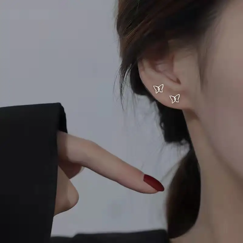 Nové Trendy Stud Náušnice Pre Ženy Kórejský Módne Duté Motýľ Geometrické Sladké Nádherné Malé Piercing Šperkov, Veľkoobchod Obrázok 2 