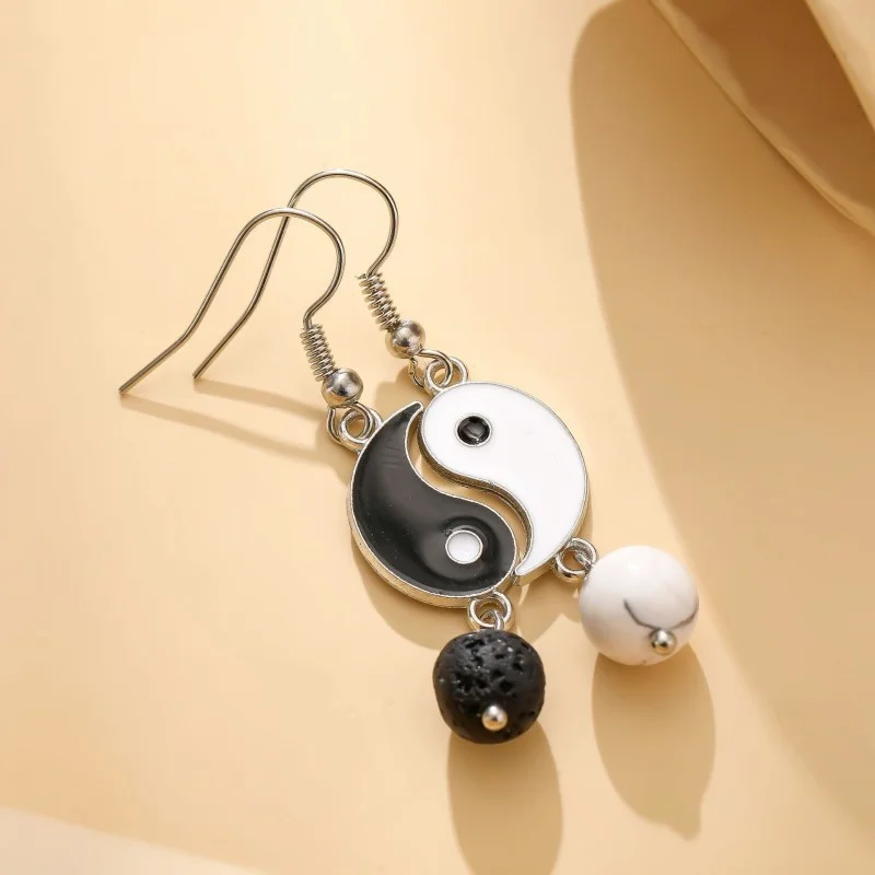 Klebety Tai Chi, Yin Yang Visieť Náušnice Biele Čiernej Sopečnej Skale Drop Náušnice Prívesok Šperky Priateľstvo Pár Náušníc