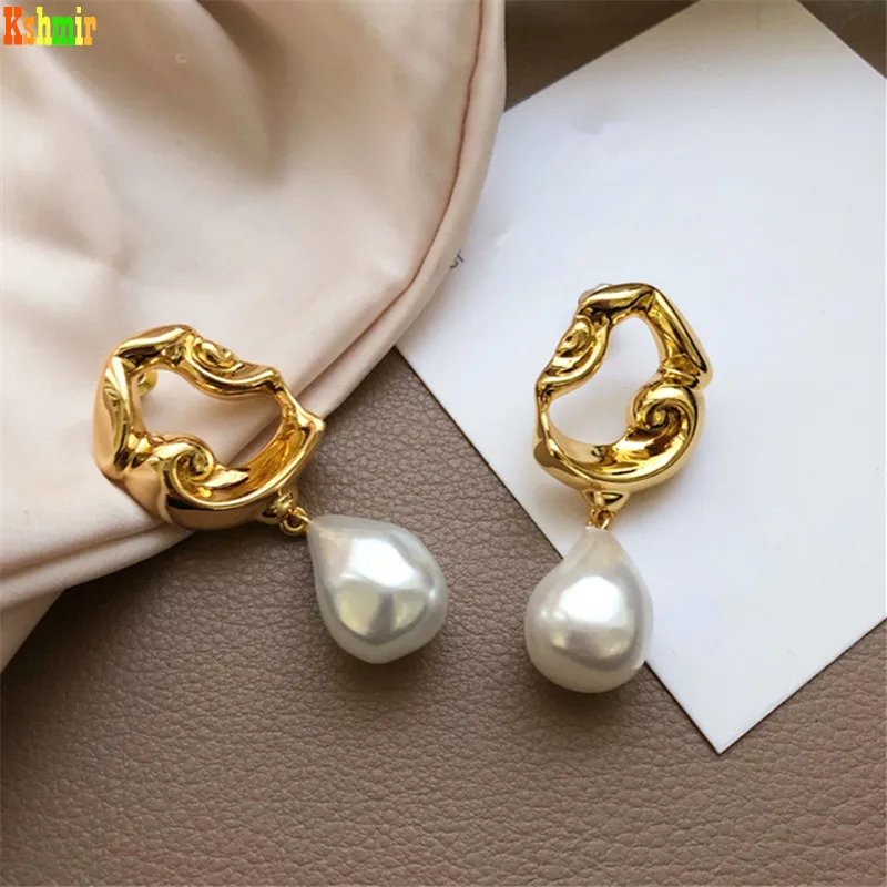 Kshmir nepravidelný kovové závesné Barokový abnormity pearl kórejských žien náušnice Láva pearl High imitácia perly žena náušnice