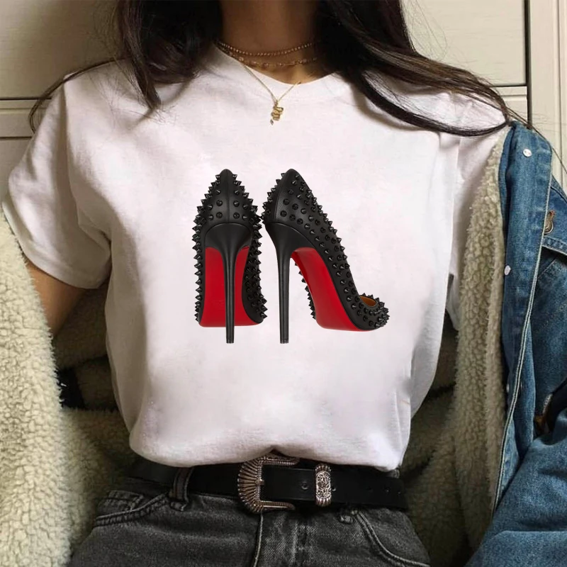 Najnovšie Akvarel Vysoké Podpätky, Topánky Print T shirt Femme Vtipné tričko Ženy 90. rokov Mladé Dievčatá Punk Tričko Lumbálna Streetwear Obrázok 0 