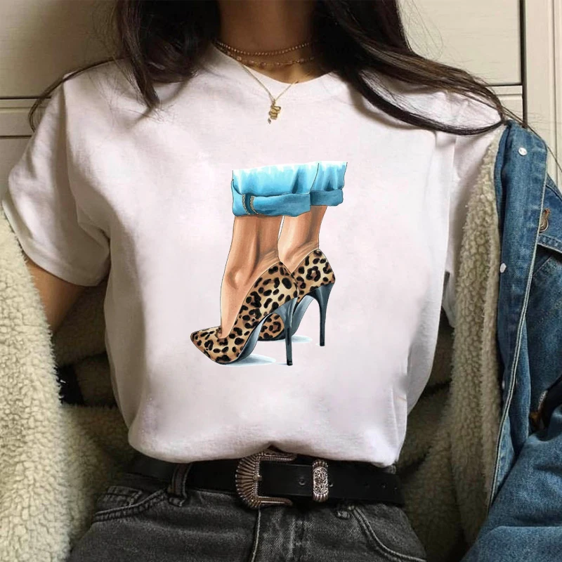 Najnovšie Akvarel Vysoké Podpätky, Topánky Print T shirt Femme Vtipné tričko Ženy 90. rokov Mladé Dievčatá Punk Tričko Lumbálna Streetwear Obrázok 1 