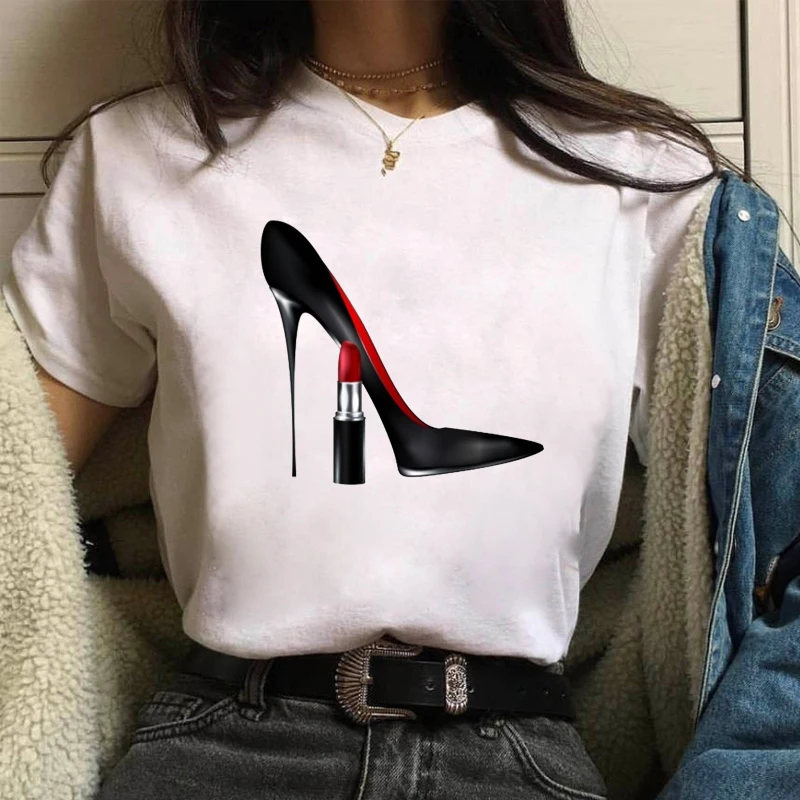 Najnovšie Akvarel Vysoké Podpätky, Topánky Print T shirt Femme Vtipné tričko Ženy 90. rokov Mladé Dievčatá Punk Tričko Lumbálna Streetwear Obrázok 2 