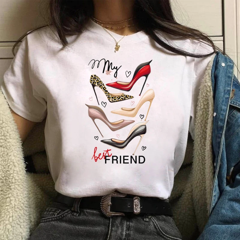 Najnovšie Akvarel Vysoké Podpätky, Topánky Print T shirt Femme Vtipné tričko Ženy 90. rokov Mladé Dievčatá Punk Tričko Lumbálna Streetwear Obrázok 3 