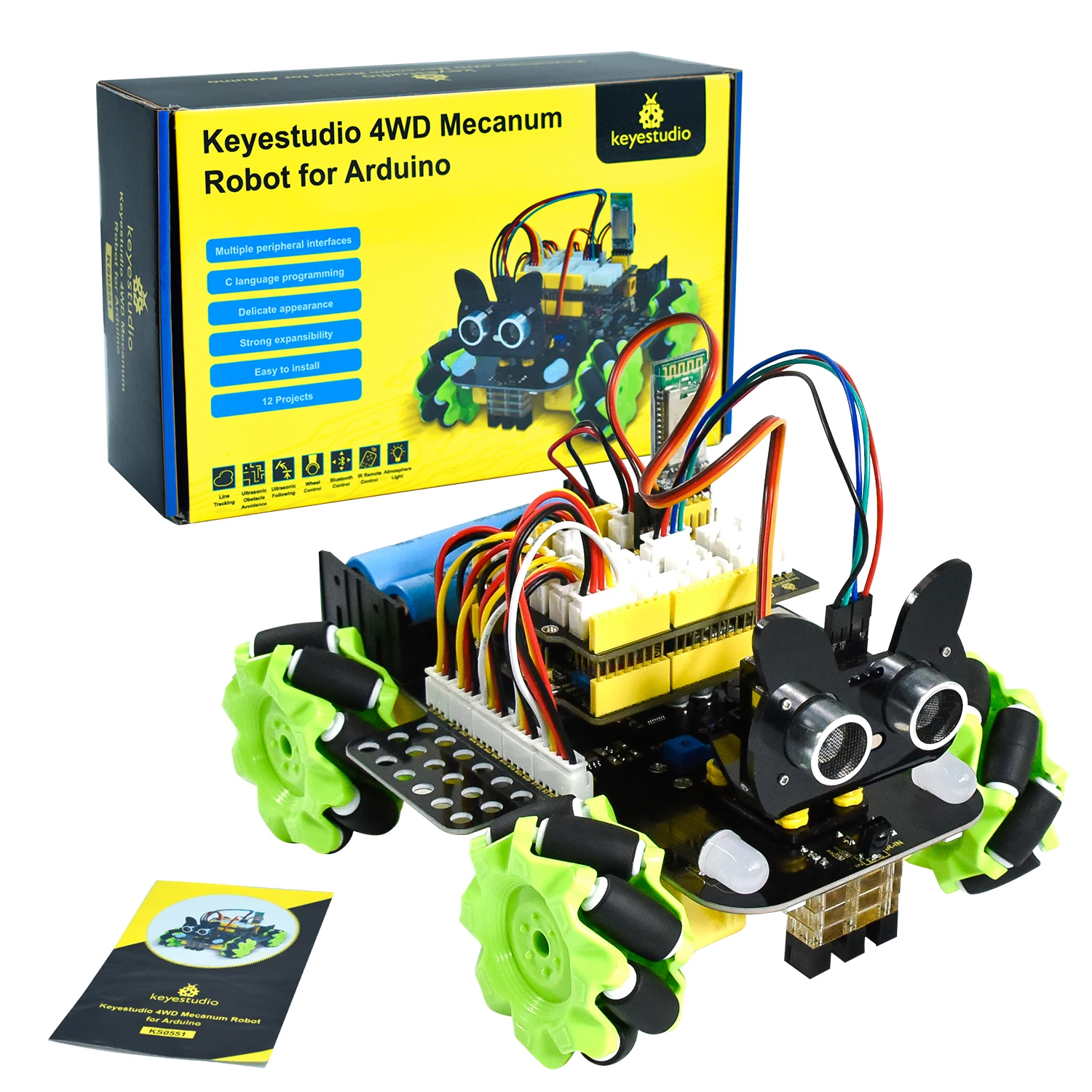Keyestudio 4WD Mecanum Robot Pre Arduino Robot do Auta DIY Elektronické Stavebnice 12 Programovania, Kurzy Pre Arduino Mecanum Robot Auto