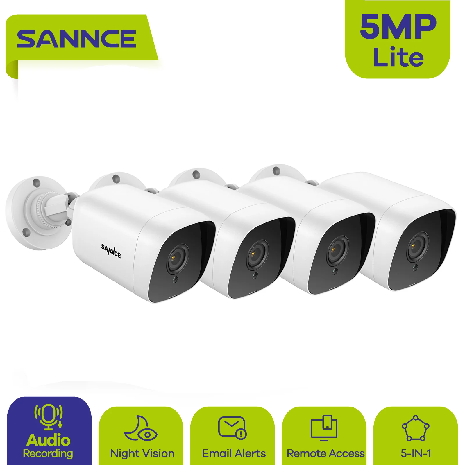 SANNCE 4pcs CCTV Kamerové 5MP Super HD Video Dohľad INFRAČERVENÉ Nočné Videnie AI Ľudských Detekcie IP66 Nepremokavé Vonkajšie Vačky