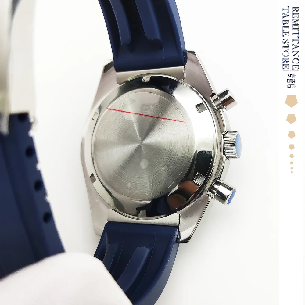 Najnovšie Modrá Panda pánske Quartz Hodinky VK63 Pohyb + Oceľové Pásmo Nepremokavé Luxusné Tri Oči Chronograf Obrázok 5 