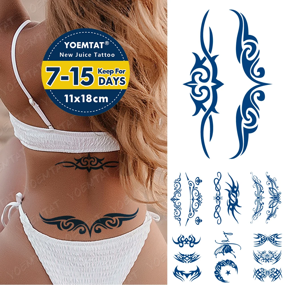 Šťava Trvalé Vodotesné Dočasné Tetovanie Nálepky Lotus Motýľ Plameň Totem Flash Tatto Sexy Dievča Body Art Ink Blue Falošné Tetovanie