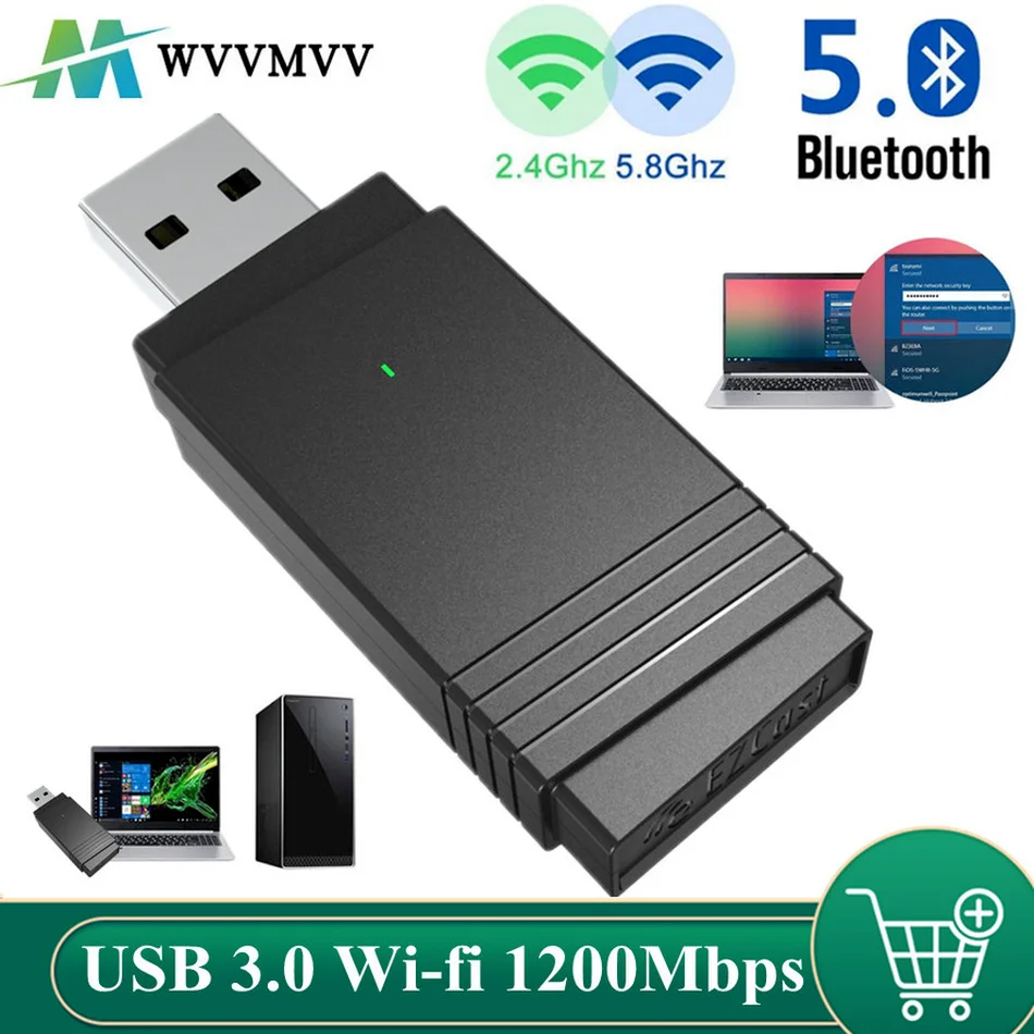 WVVMVV USB 3.0, Wi-fi 1200Mbps Adaptéra Dual Band 2,4 Ghz/5.8 Ghz Bluetooth 5.0/WiFi 2 v 1 Anténa Dongle Adaptér pre Notebooky a PC Obrázok 0 