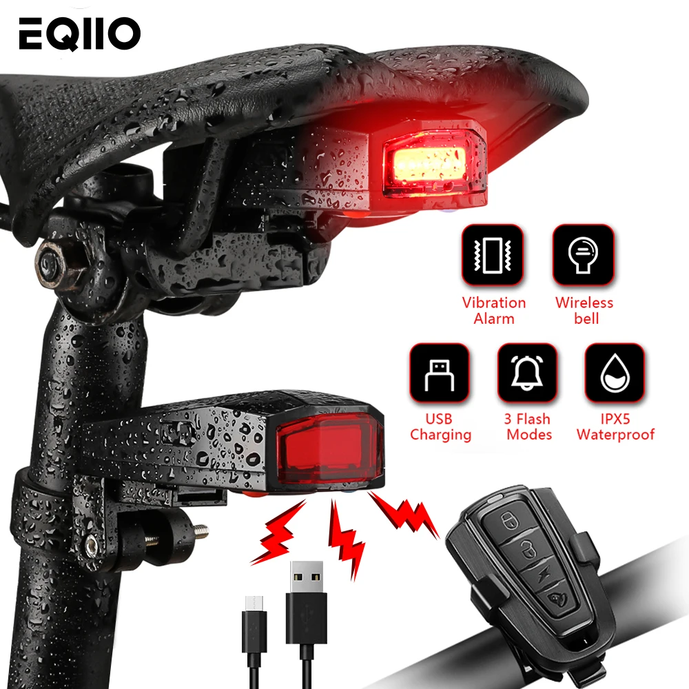 Eqiio Požičovňa Alarm zadné Svetlo na Diaľkové Ovládanie Anti Theft 120dB LED USB Nabíjateľné Nepremokavé Smart Bicykli Varovanie Zadné Lampy