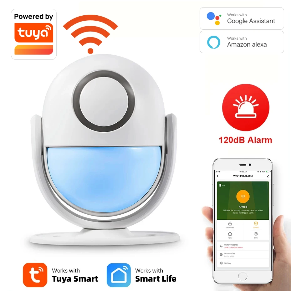 Tuya Smart Home Security WIFI Alarm Systém 120dB Pracuje S Google Alexa 433 PIR Detektor Dvere Senzor Inteligentný Život App Zlodej