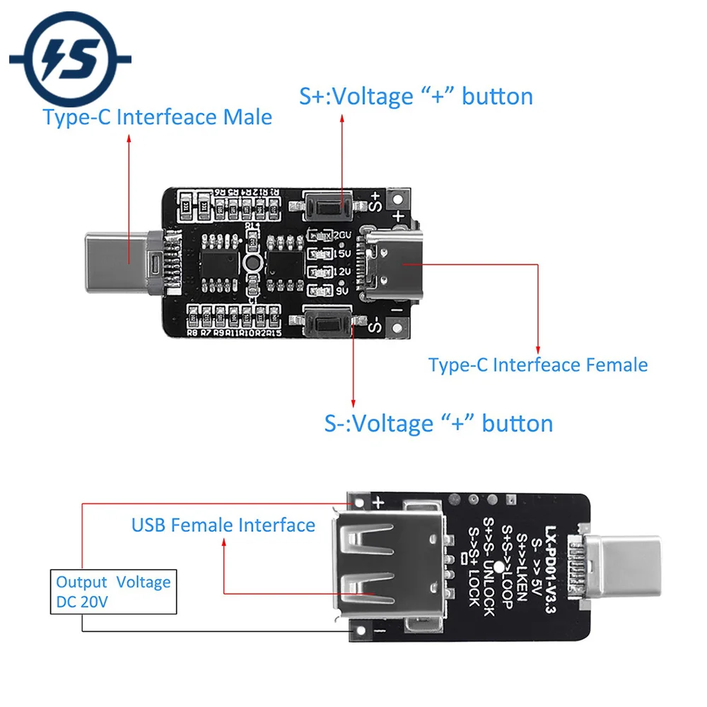 100W 5A USB Typ-C, QC, umelé návnady Spúšť Predstavenstva PD 2.0 3.0 Spúšť Adaptér Kábel Volebných Detektor 5V 9V 12V 15V 20V Výstup