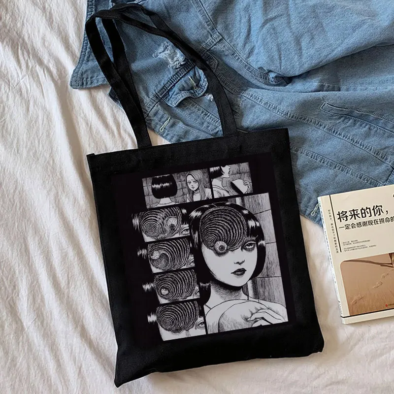 Veľkú Kapacitu Tote Bag Anime junji ito Horor Komiksu, Japonskej Nákupní Taška Bežné Taška cez Rameno Harajuku Gotický Plátené tašky