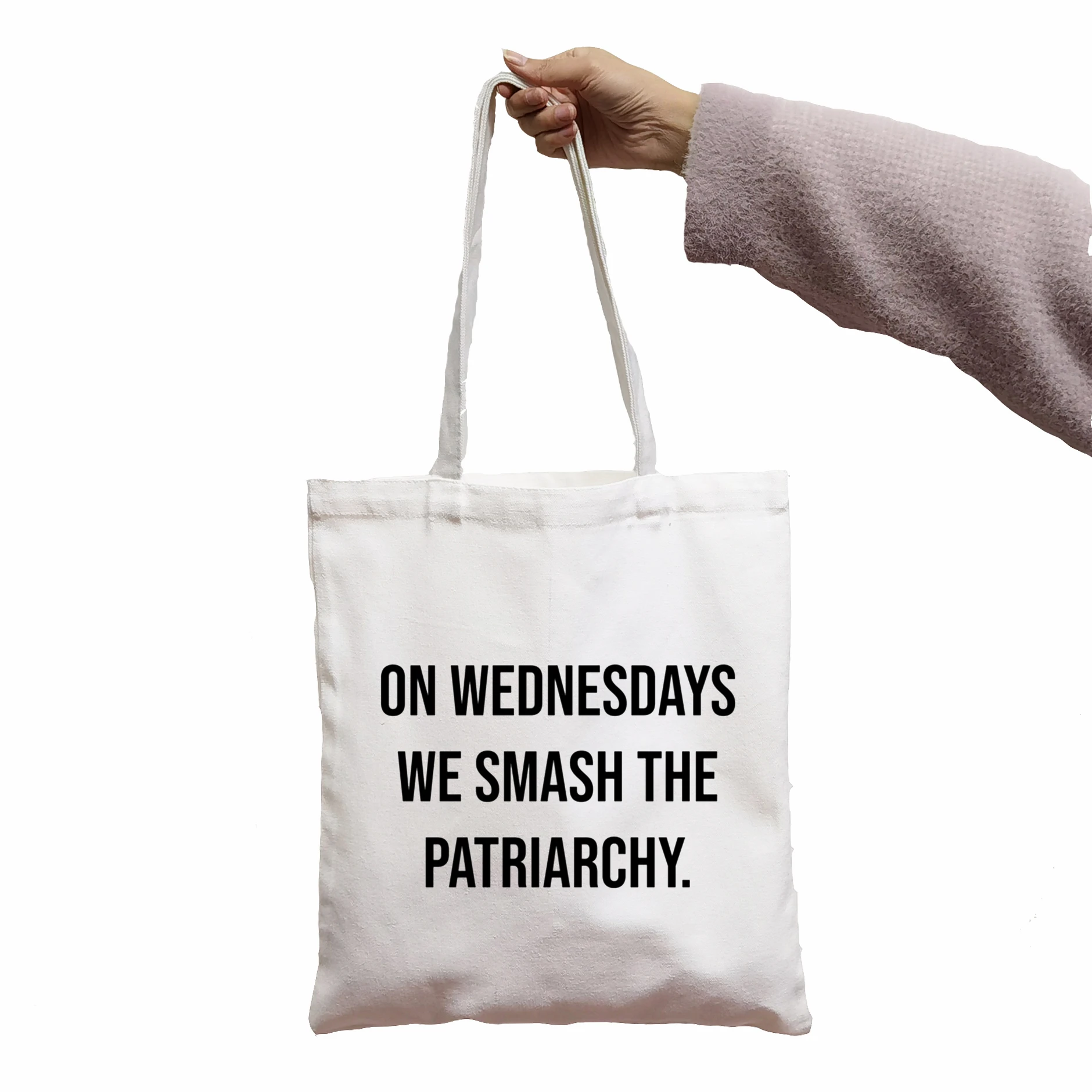 TAŠKA Na stredu Sme Rozbiť Patriarchy Tlač Pohode Ženy Shopper Taška Biele Ženy Móda shopper tašky cez rameno Tote bag