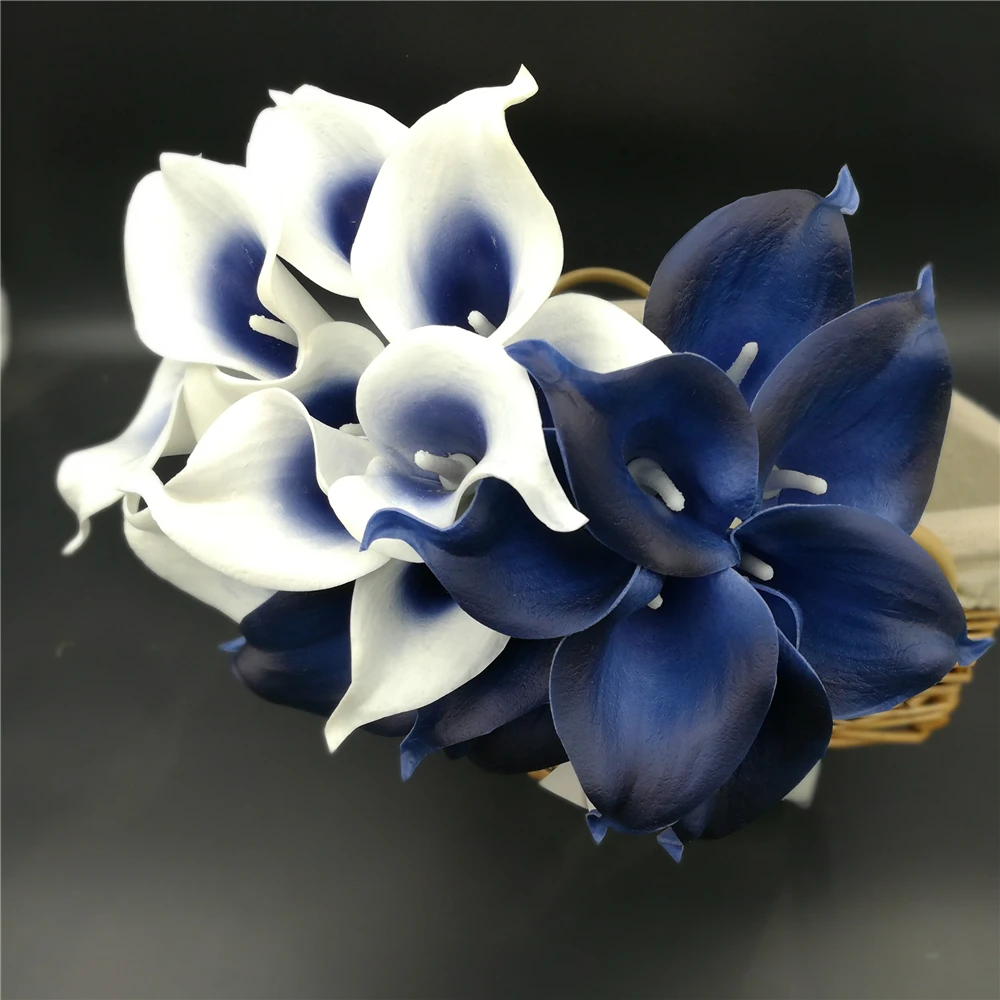 Námornícka Modrá Kala Ľalia PU Skutočný Dotyk Kvety, Svadobné Kytice, dekorácie Centerpieces Falošné umelé kvety, Domáce Dekorácie