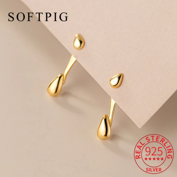 SOFTPIG Reálne 925 Sterling Silver Kvapka Vody 18K Zlata Stud Náušnice Pre Módu Ženy Trendy Jemné Šperky Minimalistický Príslušenstvo