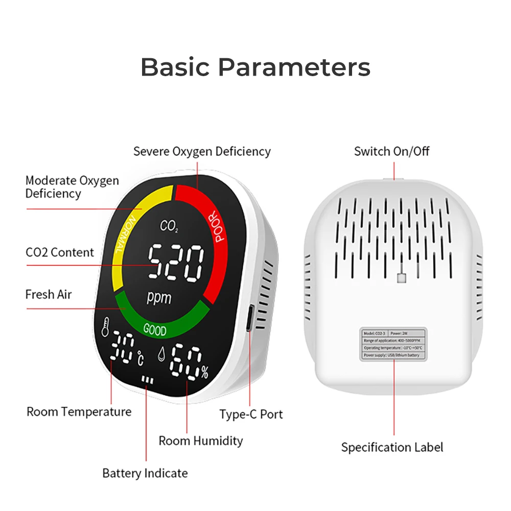 Kvalita ovzdušia Co2 Monitorovanie Oxidu Uhličitého Senzor Detektora Teploty a Vlhkosti Senzory LCD Displej pre domáce kancelárie Obrázok 4 