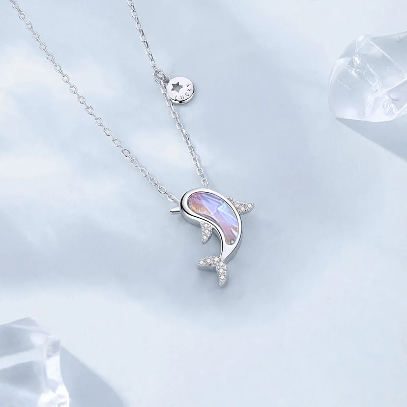 Strieborná Farba Crystal Dolphin Strapec Star Kúzlo Náhrdelník s Príveskom, Pre Ženy, Dievčatá, Svadobné Šperky Darček Príslušenstvo dz396